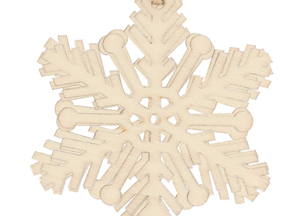 Kerstversiering | Kerstdecoratie voor binnen | Kersthanger | Sneeuwvlok | Hout | 6 Stuks | 7 cm
