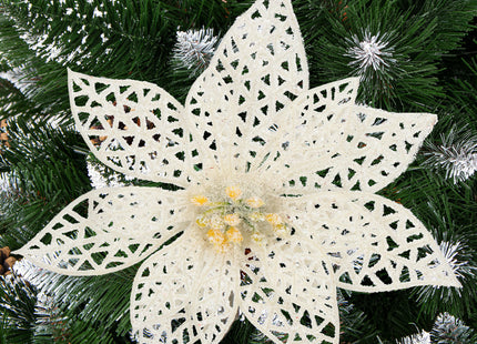 Kunstbloem - Met Clip - Kunststof - Wit - Glitters