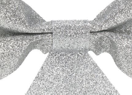 Kerstboomhanger | Strik | Zilver |  Glitter | 4 Stuks | 13 Cm