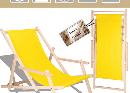 Ligbed | Strandstoel | Ligstoel | Verstelbaar | Arm Leuning | Beukenhout | Handgemaakt | Geel