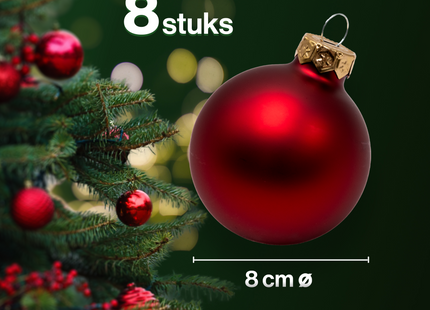 Kerstballen Glas | 8 Stuks | Glas | Mat |  Rood