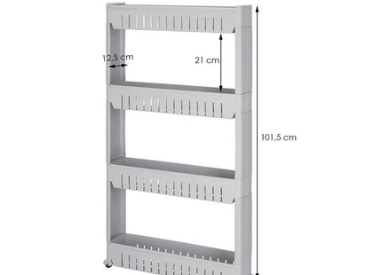 Keukentrolley | Keukentrolley Op Wieltjes | Badkamer Trolley | Opbergrek | 4 Niveaus | 101,5 x 54 x 12.5 cm | Grijs
