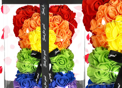 Rozen Beer | Rozenbeer | Rose Bear | Rozen Teddybeer | Liefde | Inclusief Giftbox | Valentijnsdag | Lhbtqia+ | 15.5 x 1 x 25 cm | Rainbow