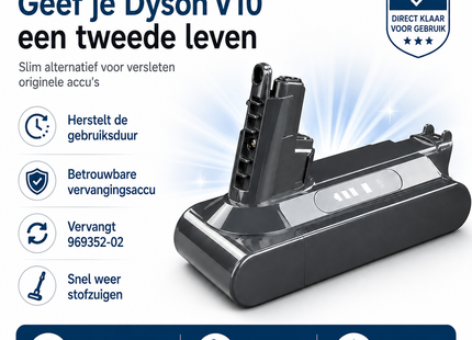 SQOON® Accu geschikt voor Dyson V10 – 25.2V 2.5Ah Li-ion vervangingsaccu