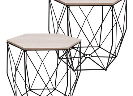 Salontafel | Salontafel Set | Rond | 3-Delig | Zwart/Hout