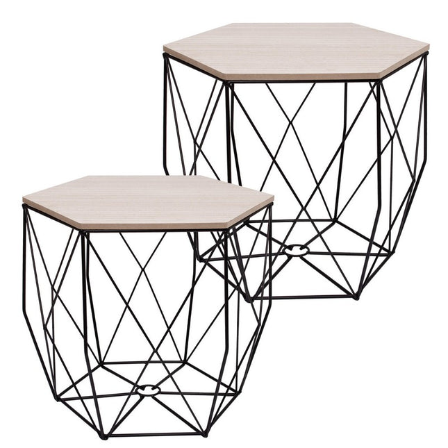 Salontafel | Salontafel Set | Rond | 3-Delig | Zwart/Hout