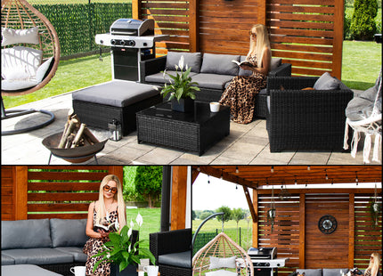 Tuinset - 4 Delig - Stoelen - Bank - Tafel - Rotan - Hoekbank - Zwart/Grijs