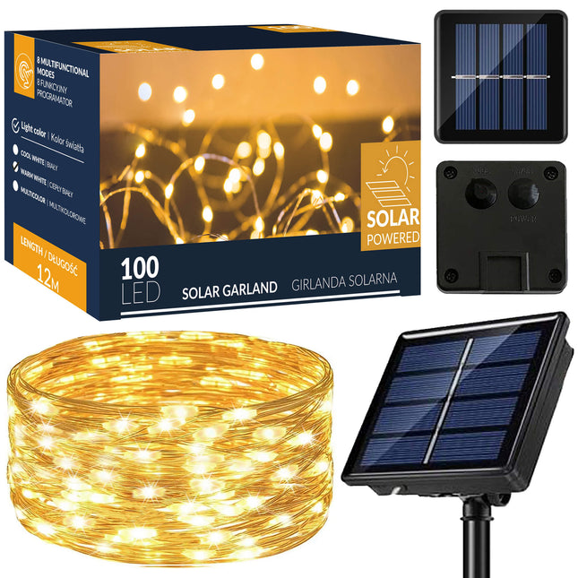Kerstboomverlichting | met 100 LED Lampjes | 12 M | Warm Wit | Zonne-energie