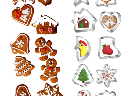 Koekjesvormen - Uitsteekvorm - Kerstkoekjes - Zilver- 10 Stuks