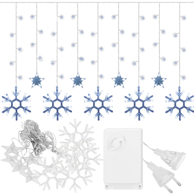 Lichtgordijn | IJspegel Verlichting | Inclusief USB En Afstandsbediening | 150 LED | Koel Wit | Sterren | Sneeuwvlokken