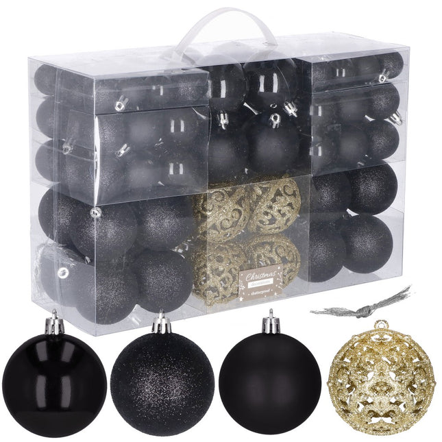 Kerstballen | 100 Stuks | Zwart Tinten/Goud