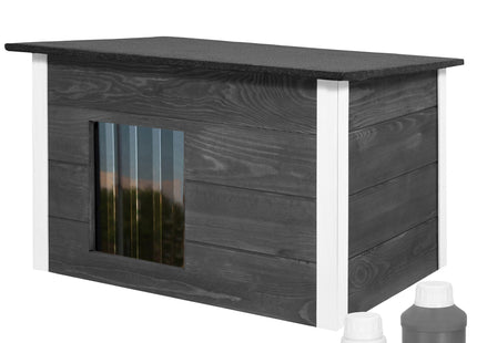 Hondenhuis - Hondenhok - Geïsoleerd - Voor Buiten - Weersbestendig - Hout - Zwart - 55 x 76,5 x 48–51,5 cm