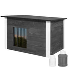 Hondenhuis - Hondenhok - Geïsoleerd - Voor Buiten - Weersbestendig - Hout - Zwart - 55 x 76,5 x 48–51,5 cm