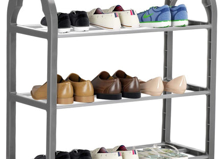 Springos Schoenenrek | 12 - 16 Paar Schoenen | 3 Laags | Kunststof/Metaal | Donker Grijs