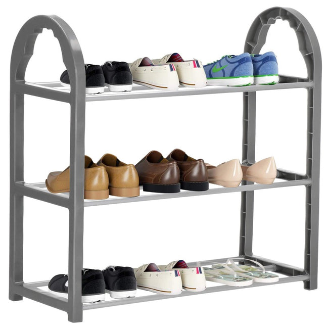 Springos Schoenenrek | 12 - 16 Paar Schoenen | 3 Laags | Kunststof/Metaal | Donker Grijs