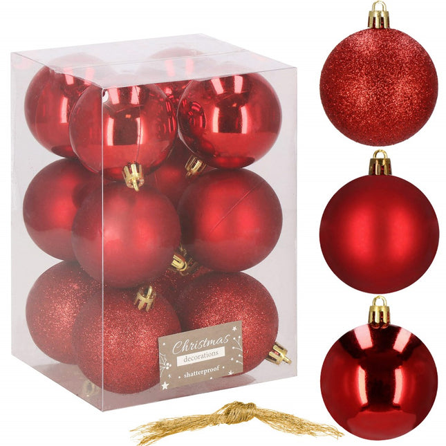 Kerstballen | 12 Stuks | 6 cm | Rood