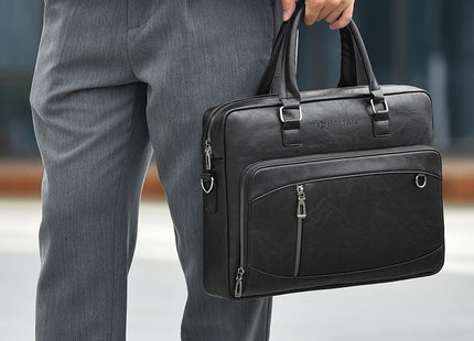 Baltan Leren Aktetas - Laptoptas - Tot 16 inch -Zwart  - 10L - 38 X 29 X 10 CM
