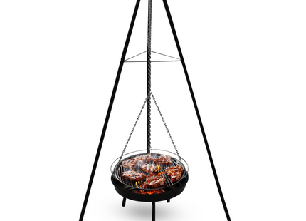 Muntel® BBQ Tripod - Driepoot - 6 in 1 - Inclusief Pot - Inclusief Rooster - Inclusief Vis Rookplankjes - Inclusief Vuurschaal - 6 X Spies - 1 X Suikerhoedhouder -  65 x 180 cm