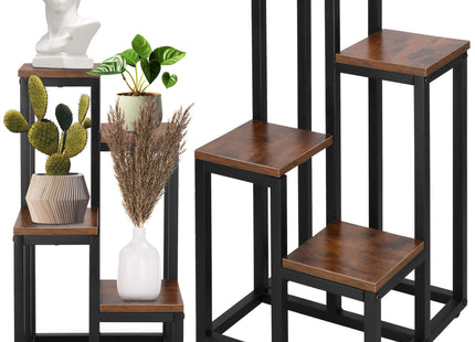 Plantenrek | Plantenstandaard | Plantentrap | 4 Niveaus | Metaal | Hout | Zwart | Donkerbruin