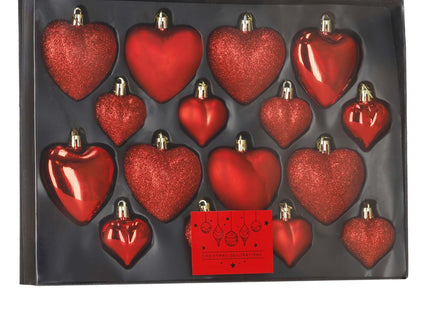 Kerstballen | 16 Stuks | 5/6/7 cm | Rood | Hartjes