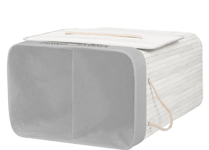 Dubbele Wasmand | 105 L | Met Deksel | Bamboe | Grijs