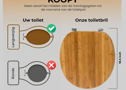 WC Bril - Toiletbril Met Deksel - RVS -Scharnieren - Bamboe - Inclusief Bevestigingsmateriaal - Met Softclose