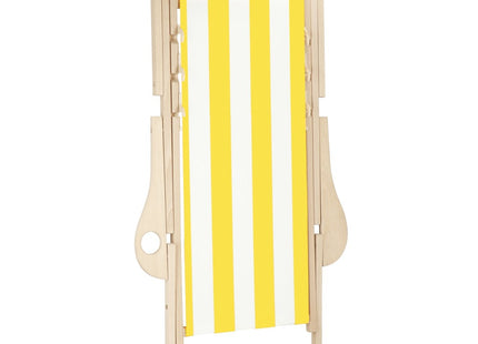 Ligbed | Strandstoel | Ligstoel | Verstelbaar | Armleuningen | Beukenhout | Handgemaakt | Geel/Wit