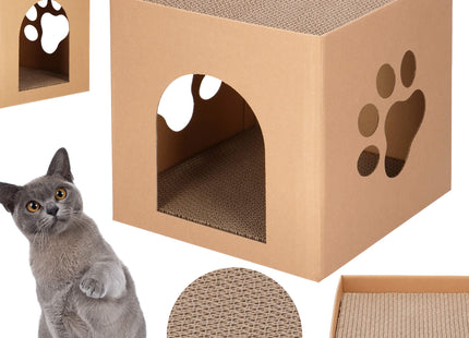 Krabpaal - Kattenhuis - Kartonnen - Huis - 2 Etages - 30 X 30 X 30 Cm