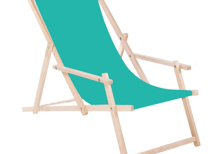 Ligbed | Strandstoel | Ligstoel | Verstelbaar | Arm Leuning | Beukenhout | Handgemaakt | Turquoise