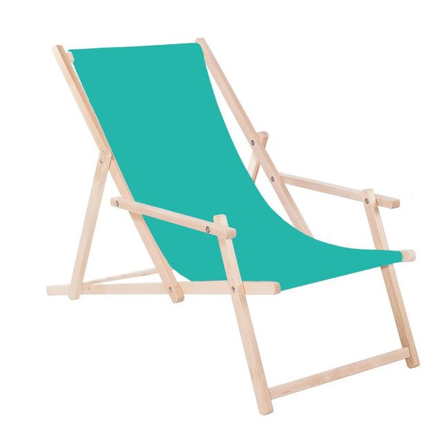 Ligbed | Strandstoel | Ligstoel | Verstelbaar | Arm Leuning | Beukenhout | Handgemaakt | Turquoise
