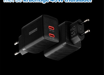 A-DAPT® Oplaadset 45W USB-C Thuislader met USB-C & 8-PIN Kabels - Geschikt voor iPhone, iPad & Android - Hoogwaardig alternatief voor originele opladers