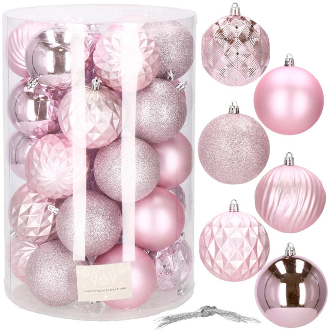 Kerstballen | 30 Stuks | 8 cm | Roze
