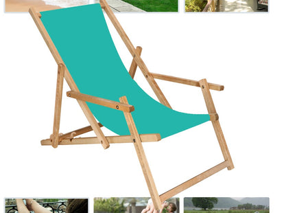 Ligbed | Strandstoel | Ligstoel | Verstelbaar | Arm Leuning | Beukenhout | Handgemaakt | Turquoise