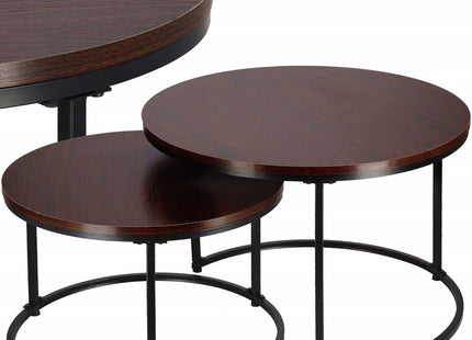 Salontafel | Salontafel Set | Rond | 2-Delig | Zwart/Donkerbruin