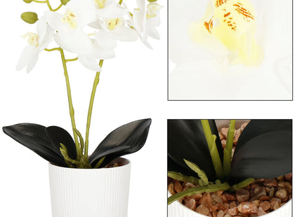 Kunst Orchidee - Kunstplanten -Inclusief Pot - Wit - 33.5 cm