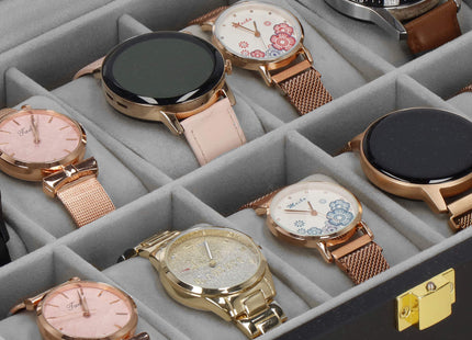 Horlogedoos - Horlogebox - Horlogeopberger - Klikgesp - Zwart - Grijs - 10 Horloges - 26,5 x 20 x 8 cm
