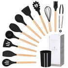 Kookgerei Set | 12 Delig | Keukengerei Siliconen Set | Bamboe/Siliconen | Zwart