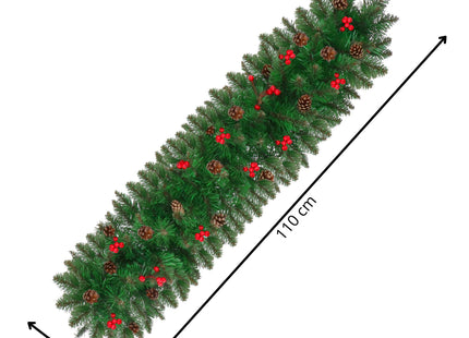 Kerstslinger | 110 cm | Dennenappels | Lijsterbes | Groen