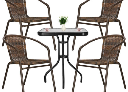 Tuinset | Balkonset | Bistroset | 3-Delig | Tafel + 4 Stoelen | Zwart/Bruintinten