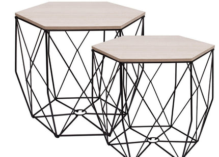 Salontafel | Salontafel Set | Rond | 3-Delig | Zwart/Hout