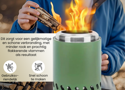 EdenOutdoor® Tafelhaard - Rookloze Tafelhaard - Rookloze Vuurkorf - Pellet & Hout - 19,5 x Ø14,5 CM - Groen