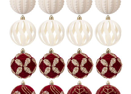 Kerstballen | 16 Stuks | 8 cm | Rood/Wit