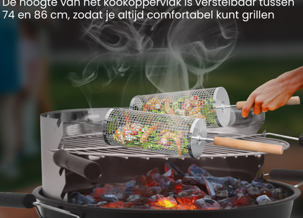 Houtskool barbecue - Zuil barbecue - BBQ - Asopvangbak - Schuifregelaar - RVS -- Zilver