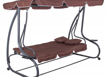 Schommelbank | Linda-Schommel | 4-zits | Waterafstotend | Inclusief 2 Kussens | Verstelbare Luifel | 241 x 120 x 162 cm | Bruin
