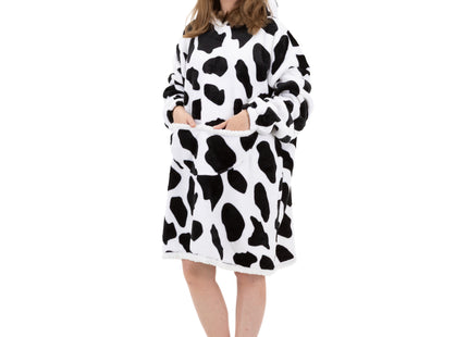 Hoodie Deken - Deken Met Mouwen - One Size - 2 in 1 - Zwart- Wit