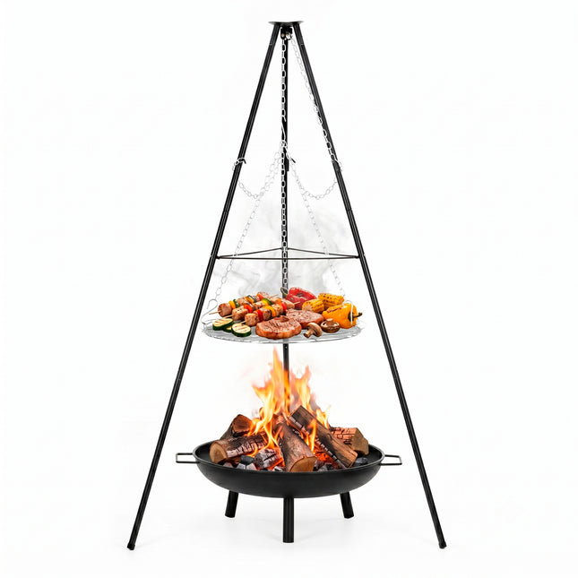 BBQ Tripod - Driepoot -Inclusief Pot - Inclusief Rooster - Inclusief Vis Rookplankjes - Inclusief Vuurschaal - 51 x 152 cm
