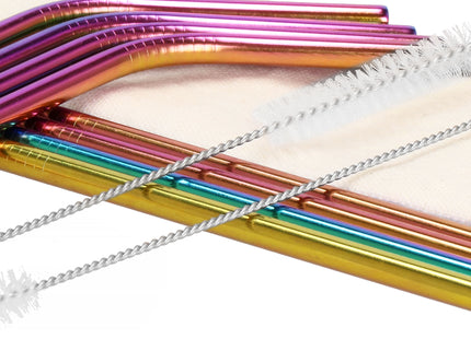 Metalen Rietjes | Herbruikbaar | RVS | Inclusief Etui & Reinigingsborstels | 8 Stuks | Regenboog
