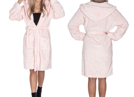 Badjas - Fleece - Roze - Capuchon - Riem - Maat S/M