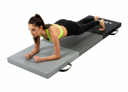 Fitnessmat | 3 Delig | 180 x 60 x 5.5 cm | Zwart/Grijs