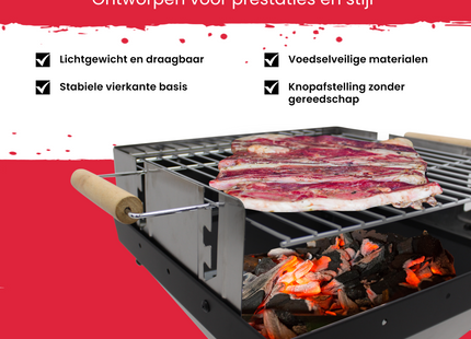 Houtskool barbecue - Zuil barbecue - BBQ - Asopvangbak - Schuifregelaar - RVS - Zwart